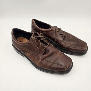 Ecco Mens Leather Lace-Up Oxfords Size 44 Brown Lightweight Cushioned Casual